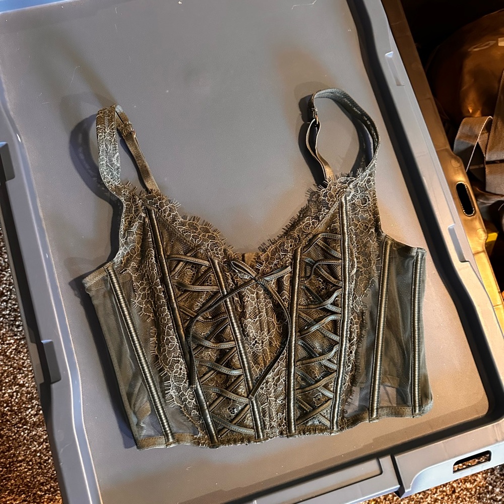 Lace Corset Top in Olive Green